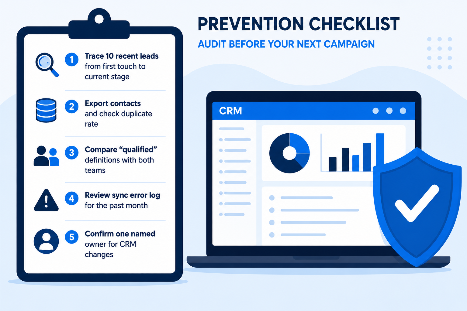 CRM audit prevention checklist layout