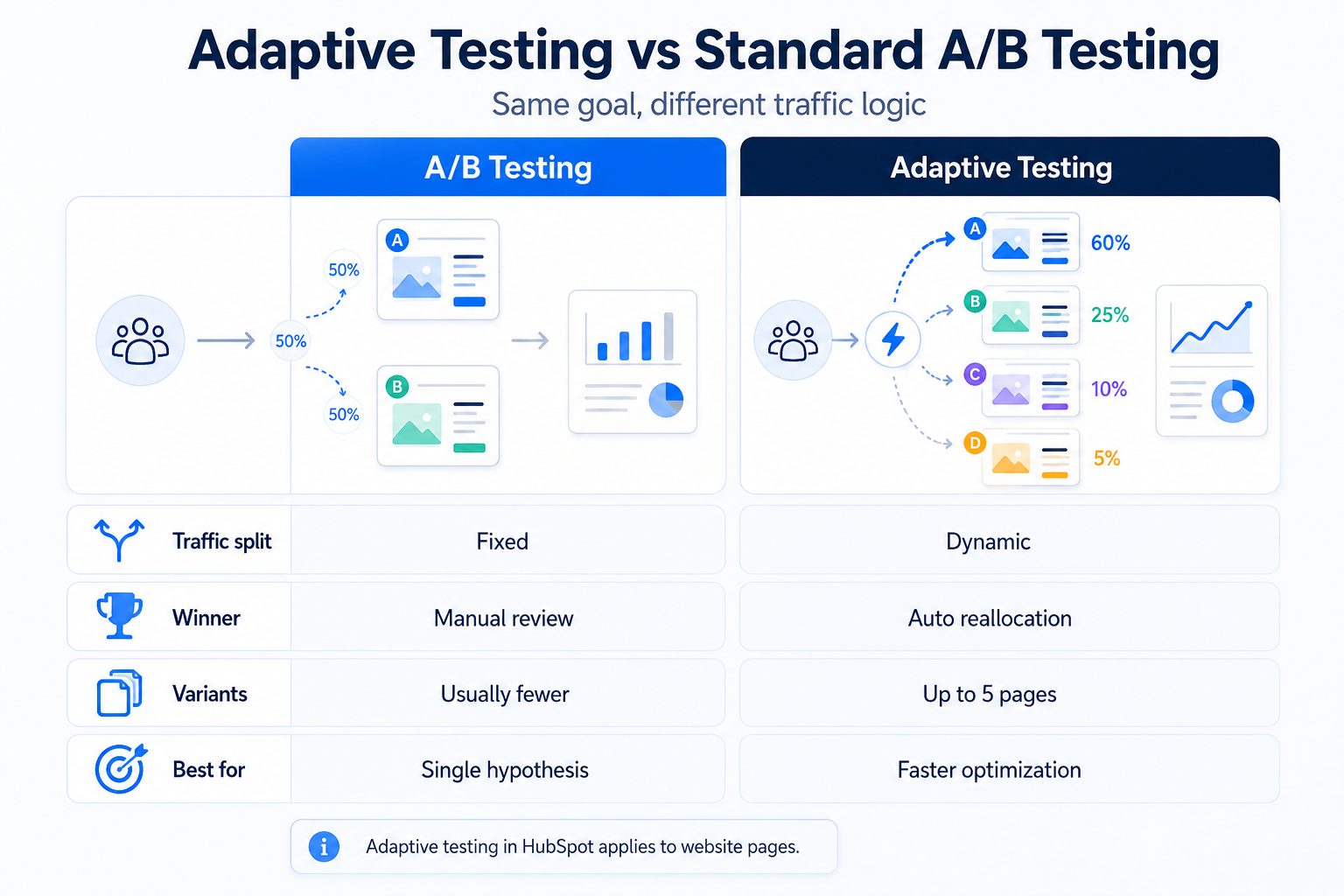 How does HubSpot adaptive testing differ from standard AB testing