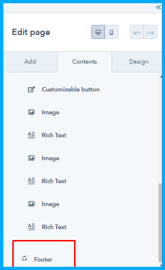 Footer global setting