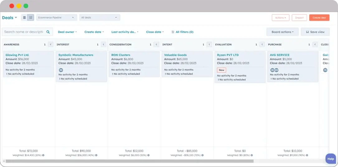 HubSpot-for-ecommere-deals-dashboard