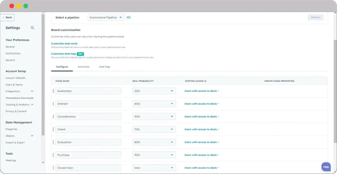 HubSpot-for-ecommere-deals-pipeline