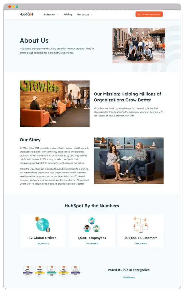 Hubspot about us page example