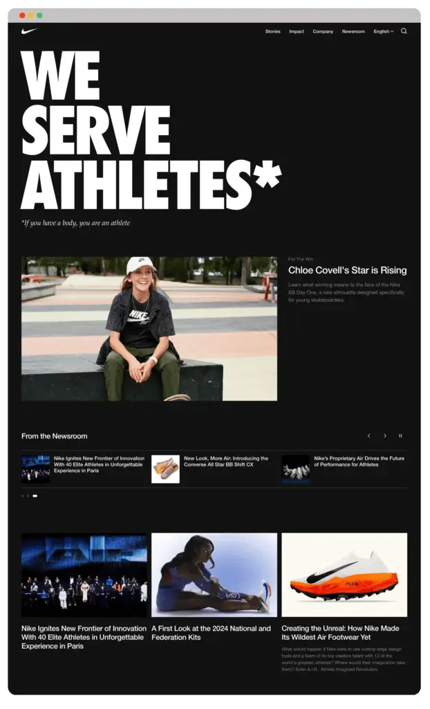 about us page example from Nike
