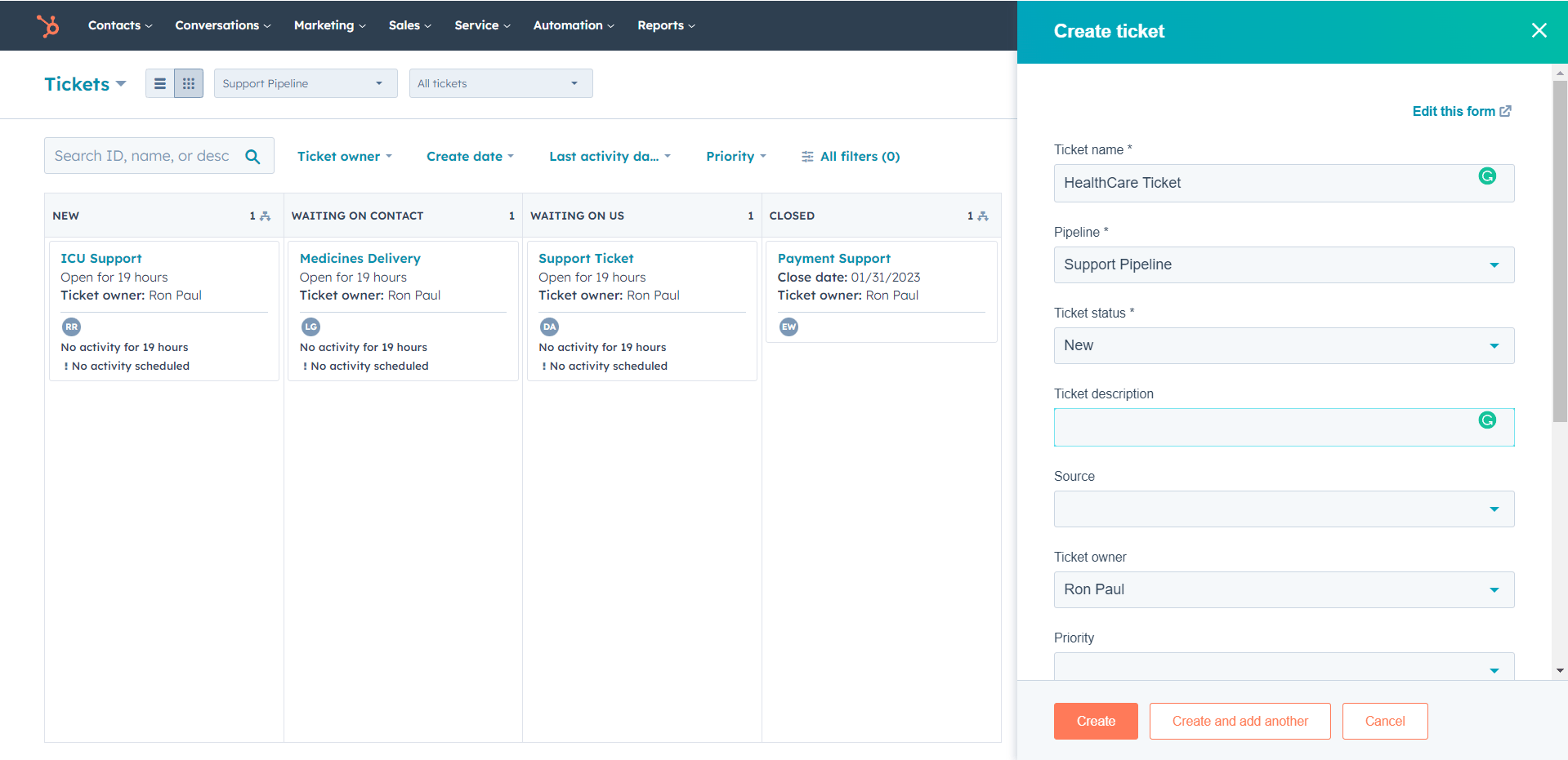 Support-Ticket-and-Dashboard-hubspot-for-healthcare
