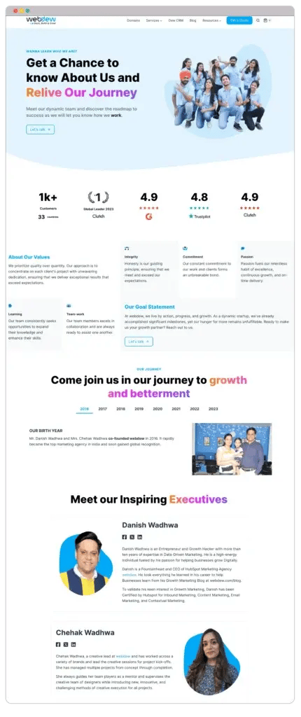 Webdew about us page examples