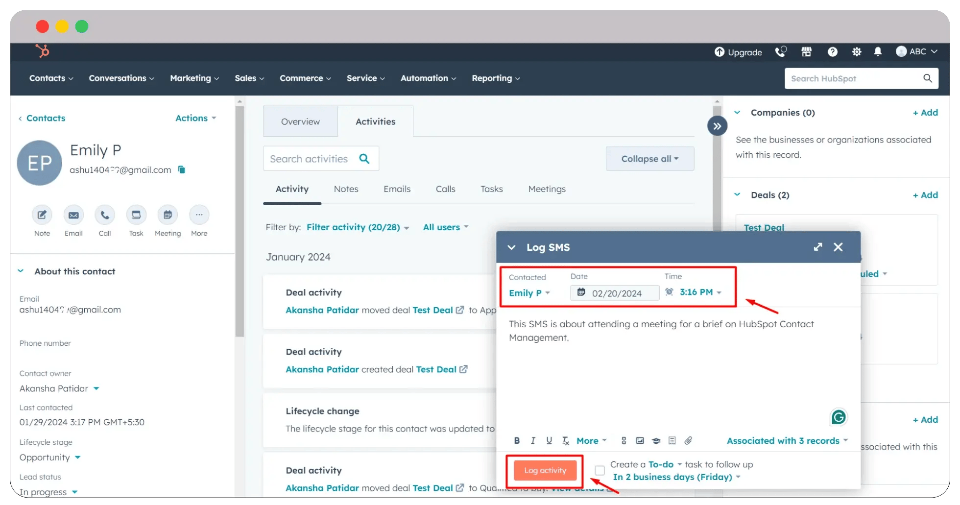 create-sms-and-log-activity