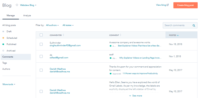 Hubspot blog comments
