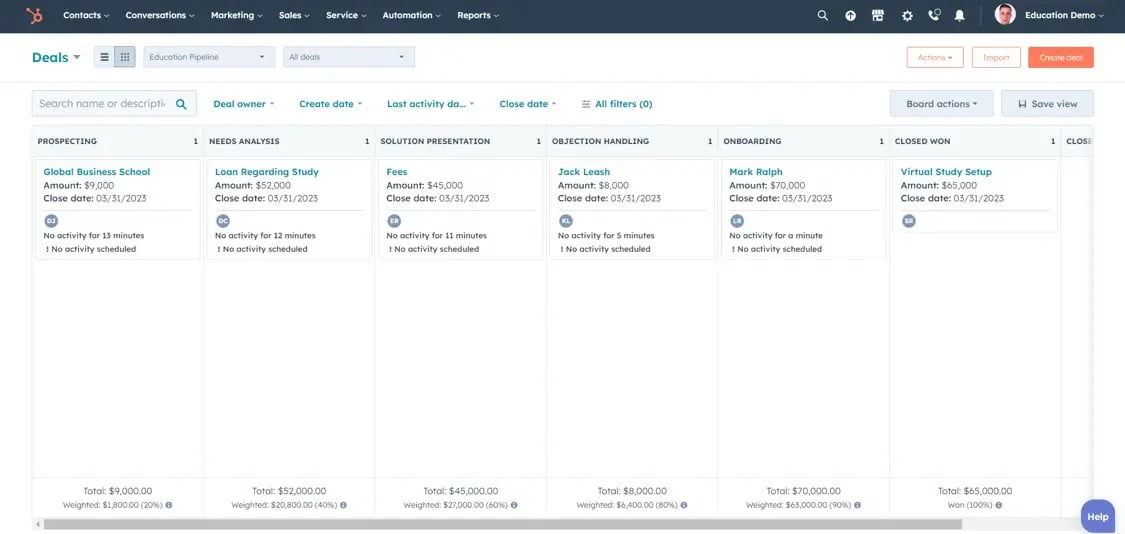 hubspot-for-education-Deal-Dashboard