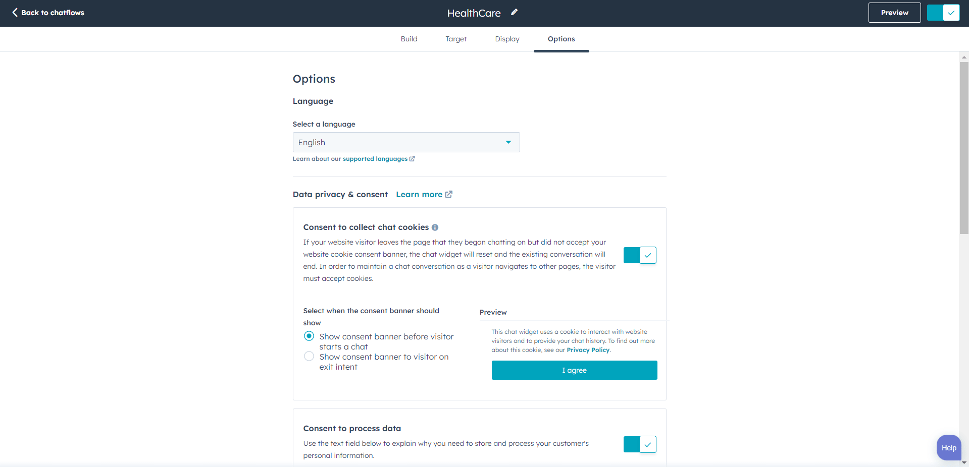 live chat settings