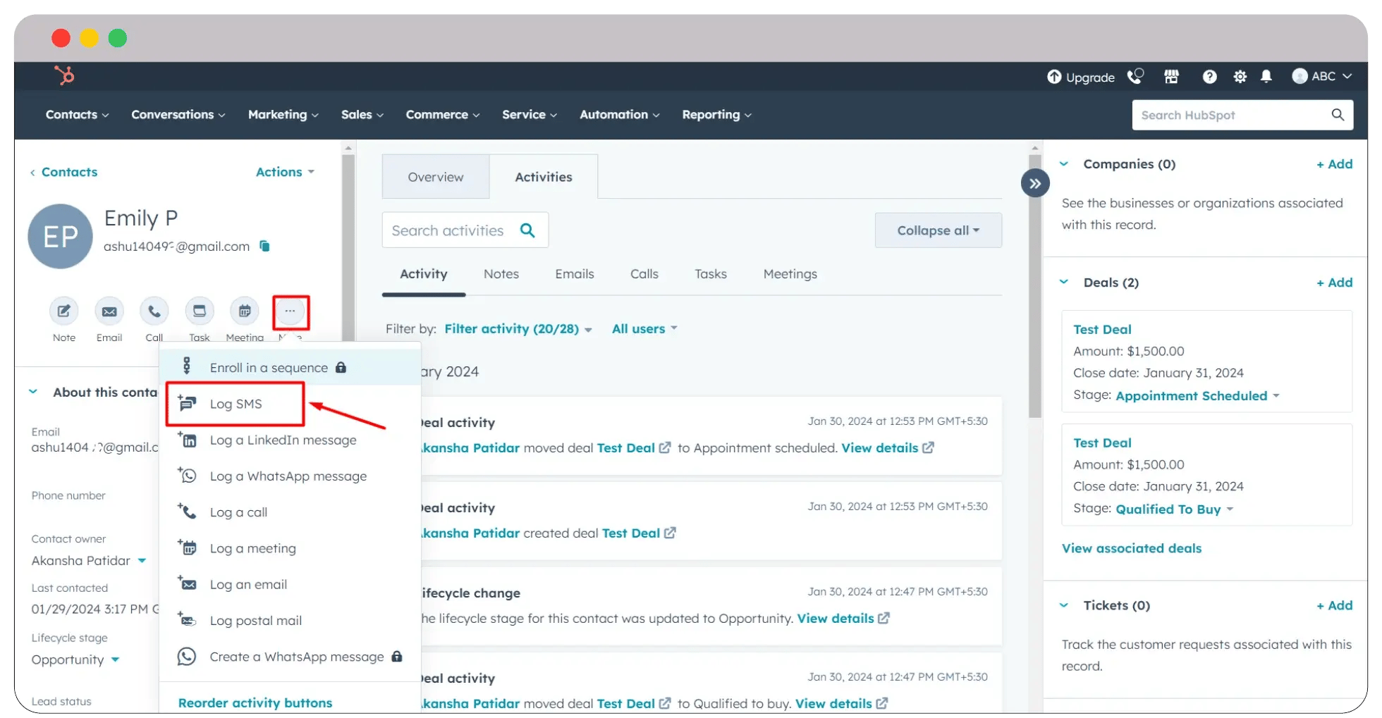 log-sms-hubspot-contact-management