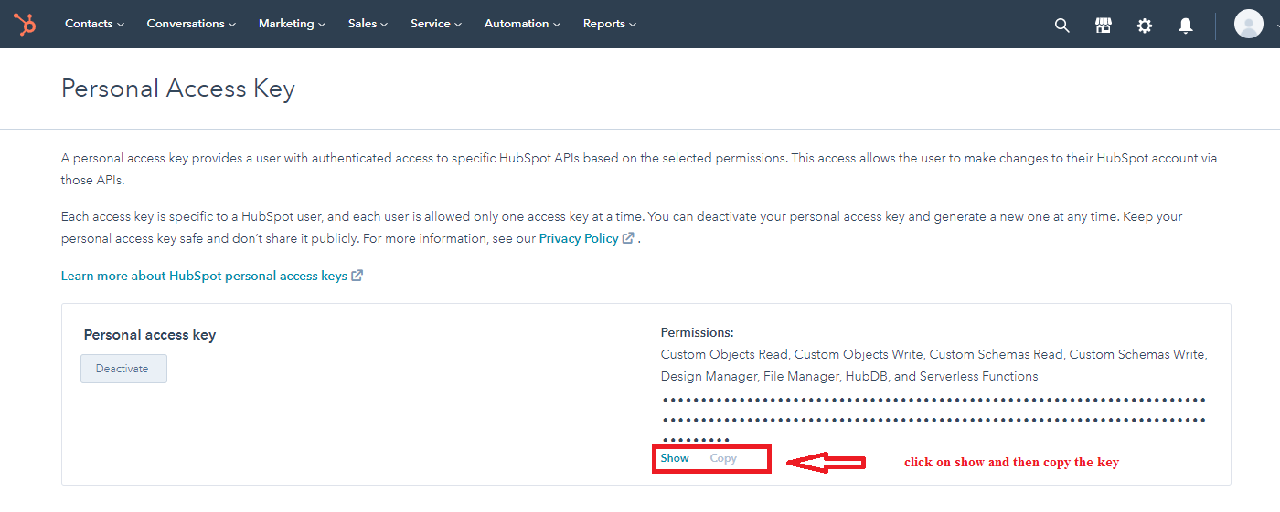 personal-access-key-page