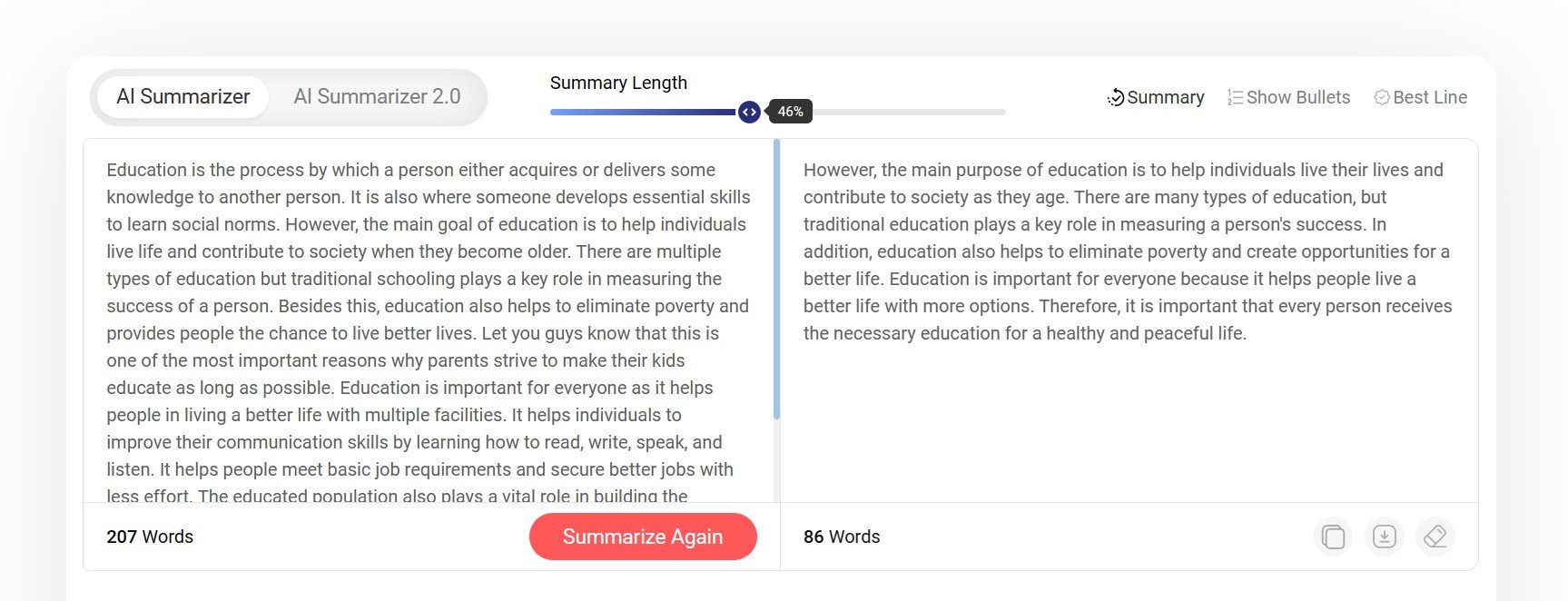 homepage of Summarizer