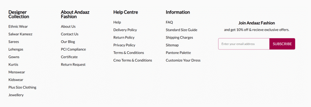 Andaaz Fashion Footer