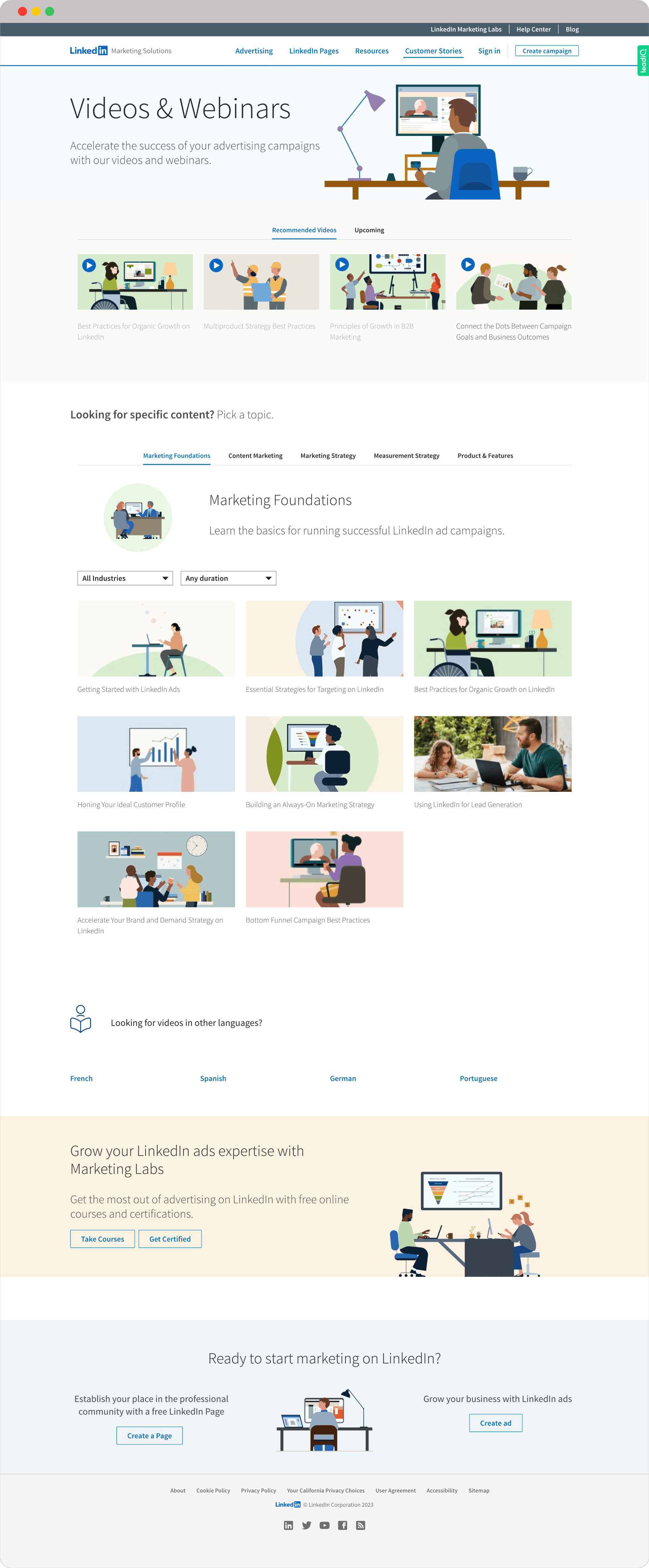 Linkedin webinar landing page