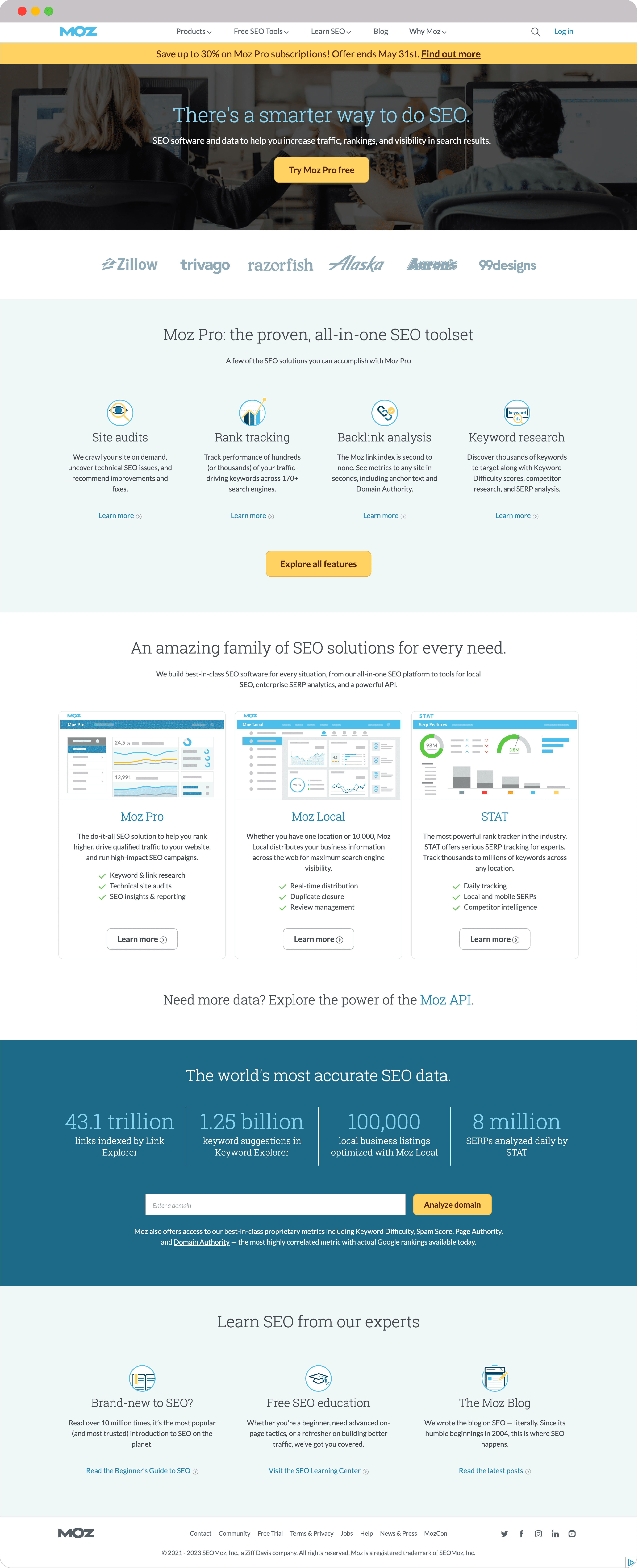 Moz saas landing page