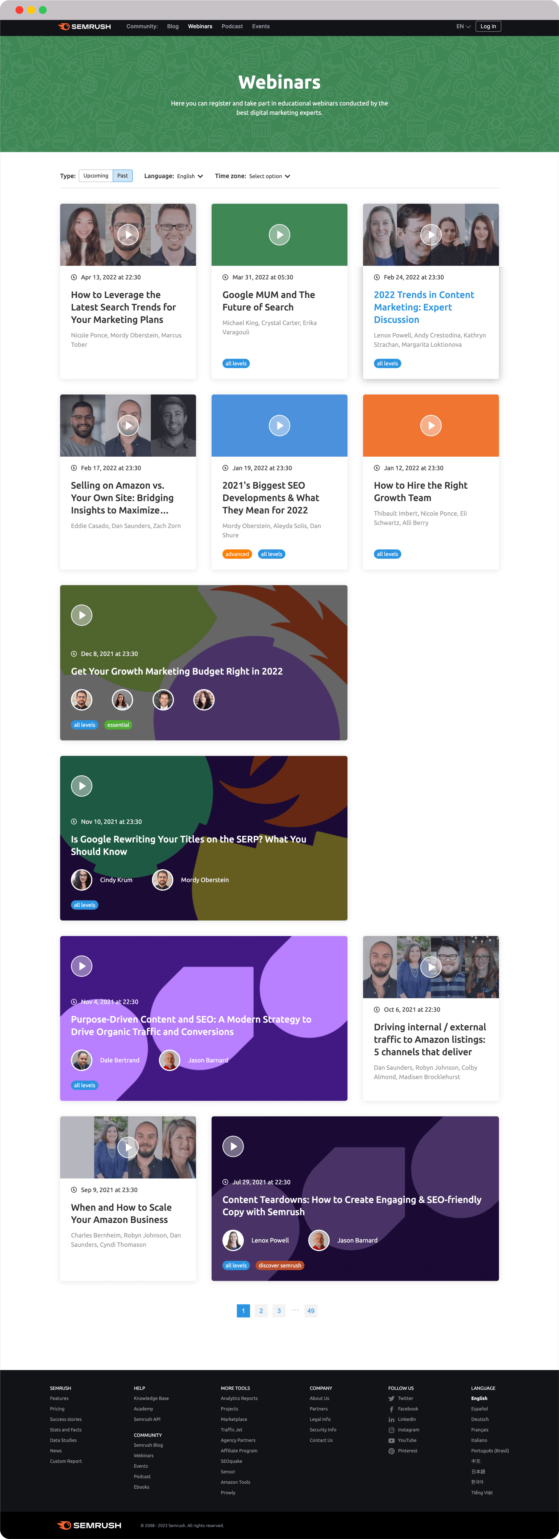 Semrush webinar landing page