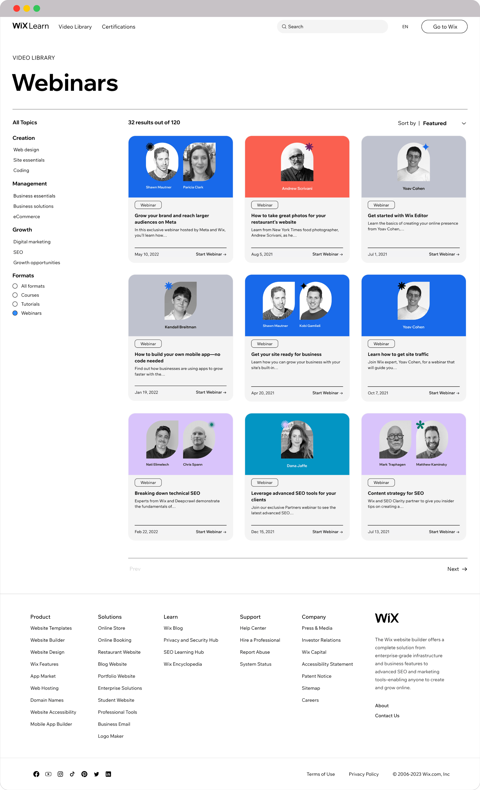 Wix webinar landing page