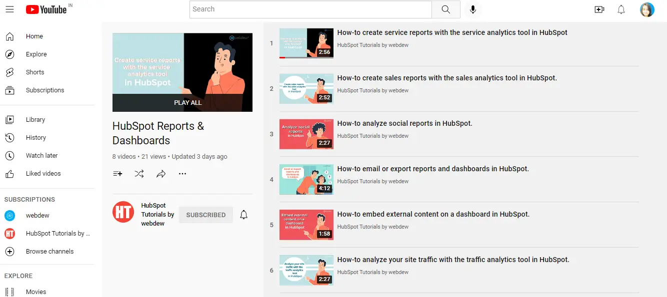 Make the most out of HubSpot with YouTube tutorials launched by webdew 6 hubspot reports and dashboard hubspot tutorials by webdew