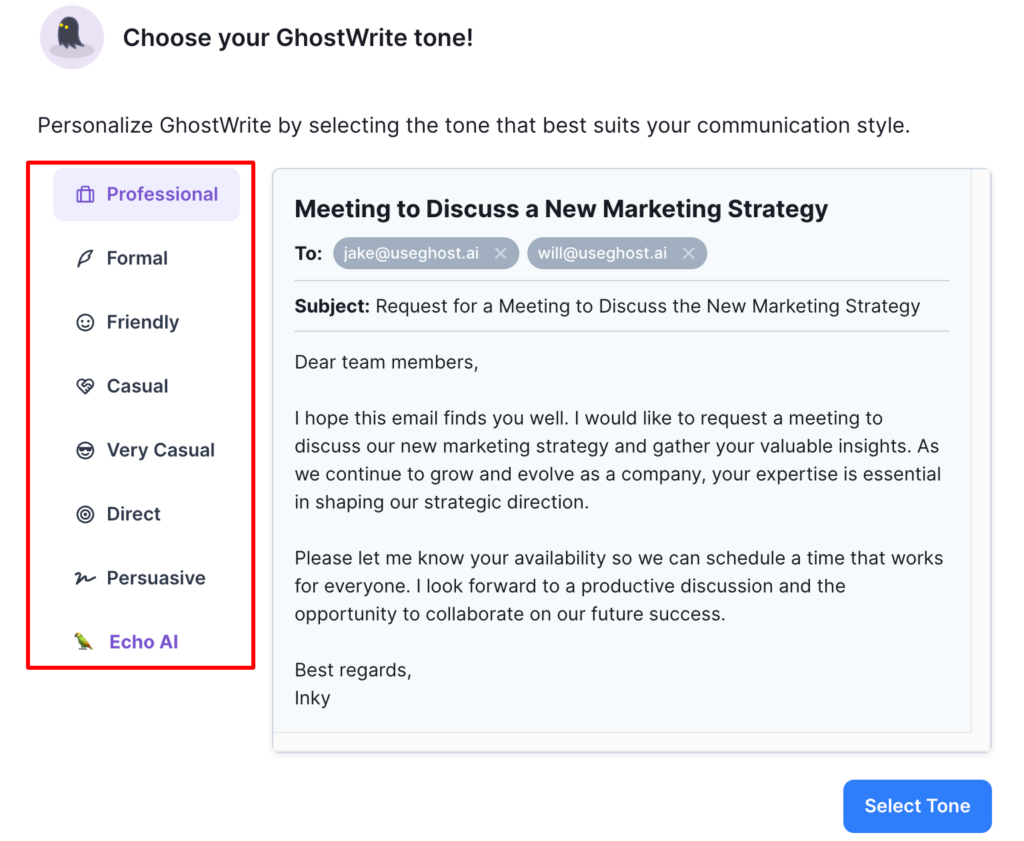 ghostwrite email generation