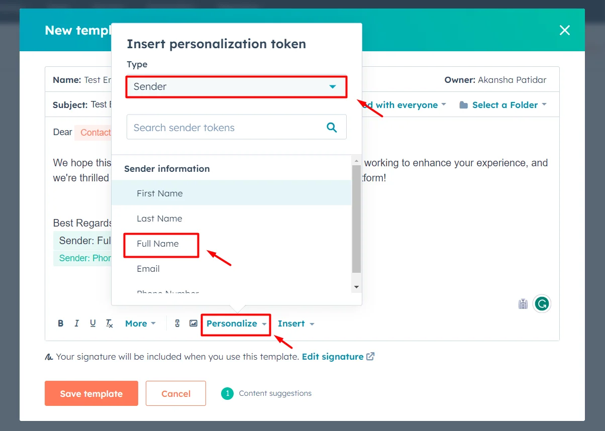 Boost your Email Campaigns with HubSpot Email Template Builder 7 personalization-tokens