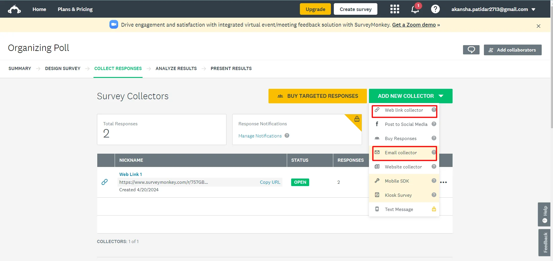 choose collector type in surveymoney